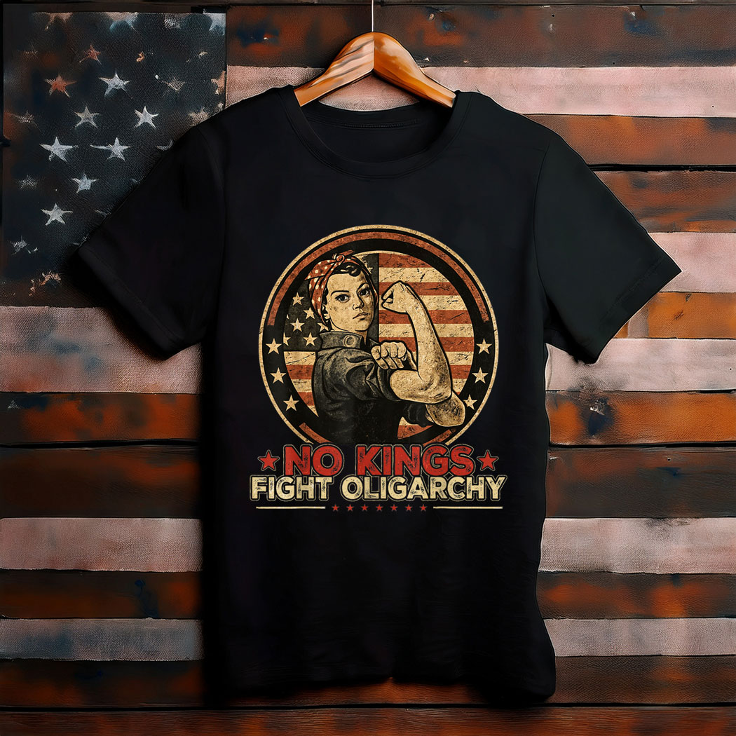 Vintage No Kings Fight Oligarchy America Flag Women Girls T-Shirt