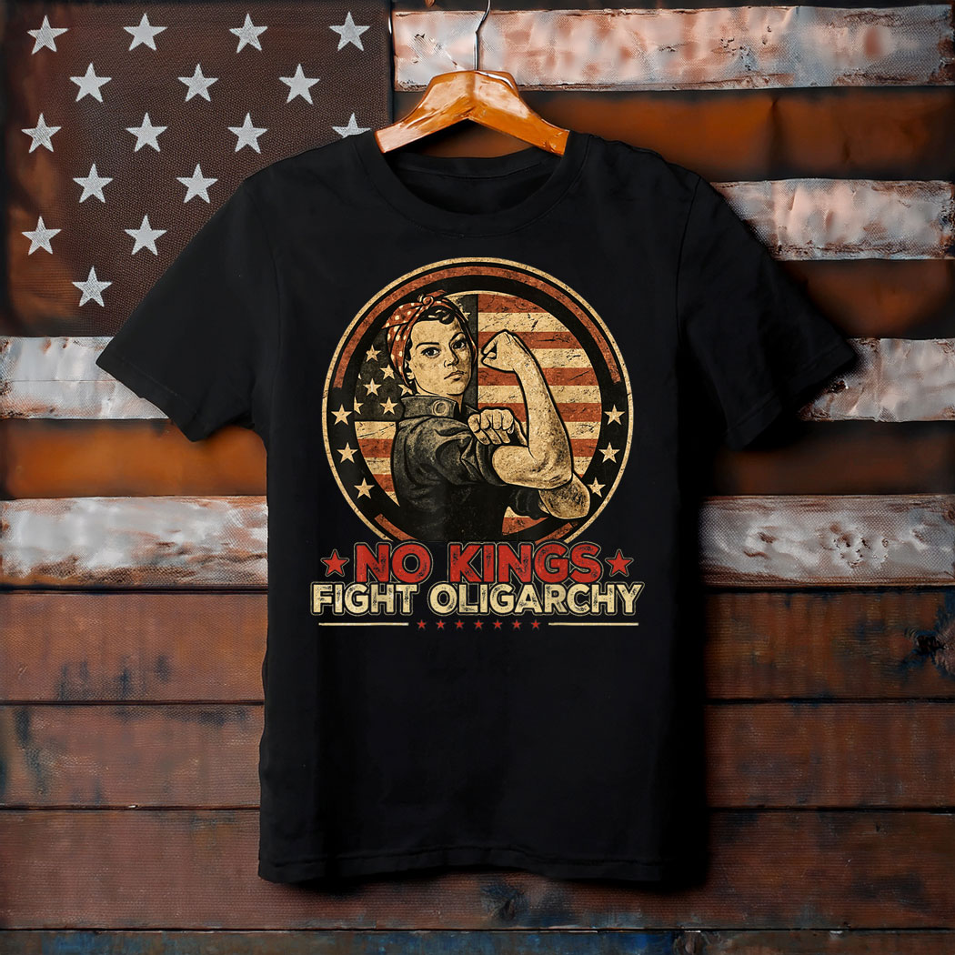 Vintage No Kings Fight Oligarchy America Flag Women Girls T-Shirt