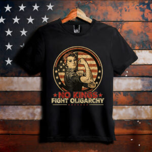 Vintage No Kings Fight Oligarchy America Flag Women Girls T-Shirt